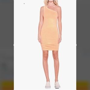 Neon washed orange one shoulder dress..cotton SUNDRY